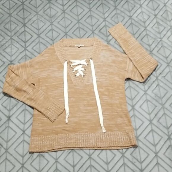 COZY Casual Marled Orange Knit Lace Up Comfy Casual Boho Chic Loose Fit Sweater - Picture 1 of 4